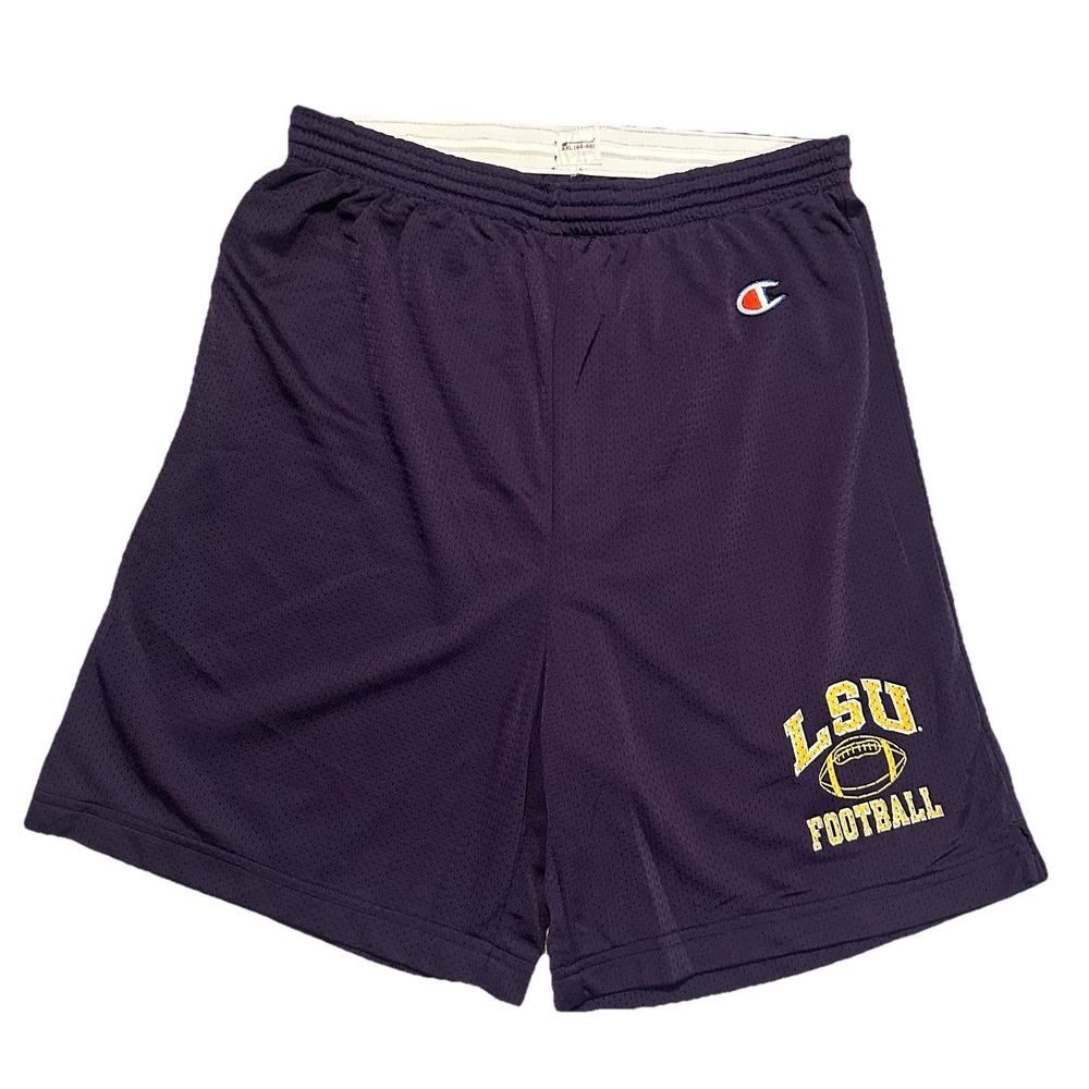 Vtg Champion LSU Football Mesh Gym Shorts Size XXL 2xl NCAA Tigers Purple Yellow